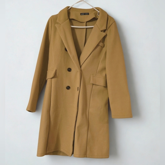 SHEIN Jackets & Blazers - Women's Size Lg Camel double breasted Trench Coat Stylish Jacket Warm